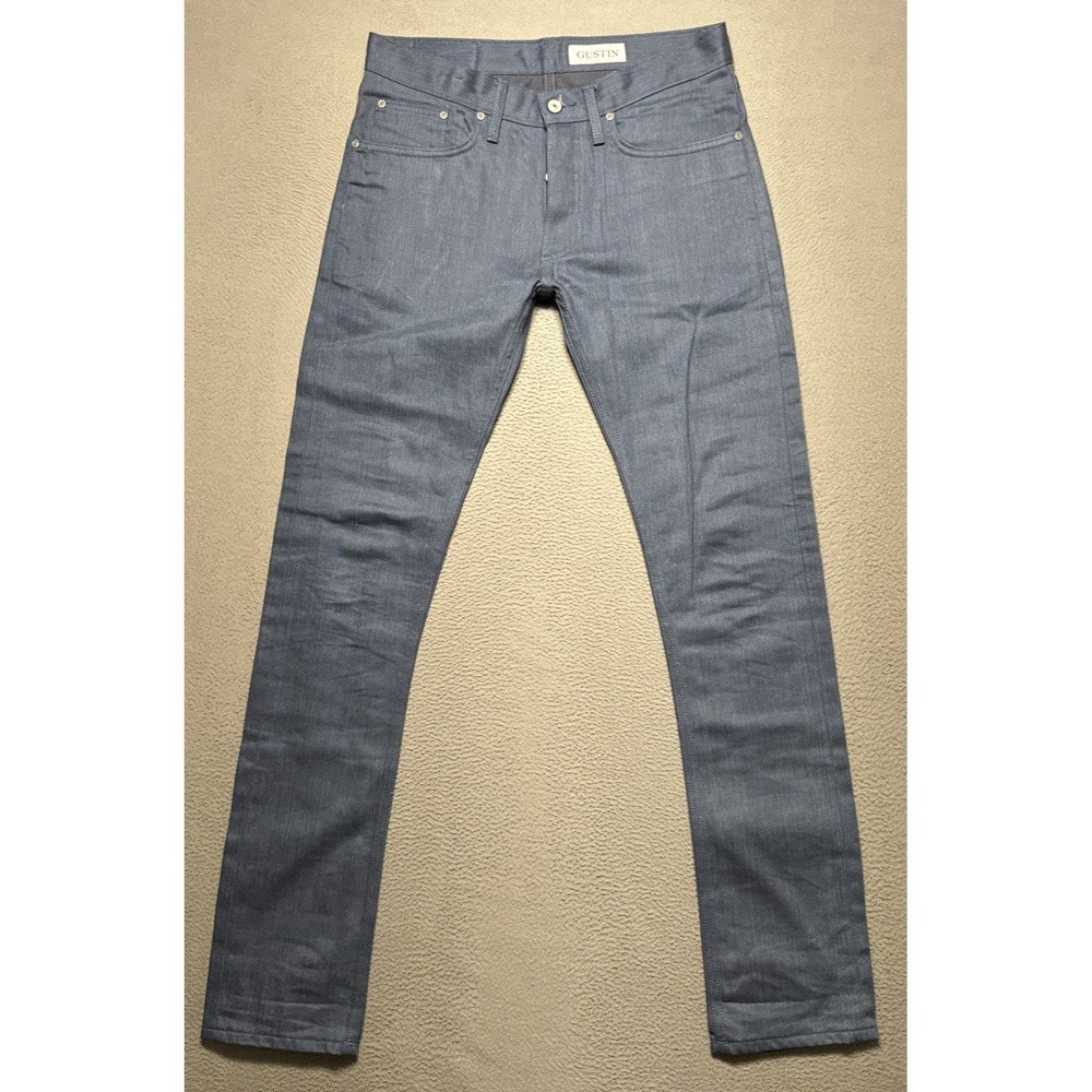 Gustin Raw Red Line Selvedge California Skinny Mens Jeans 32x34 Blue Button Fly‎